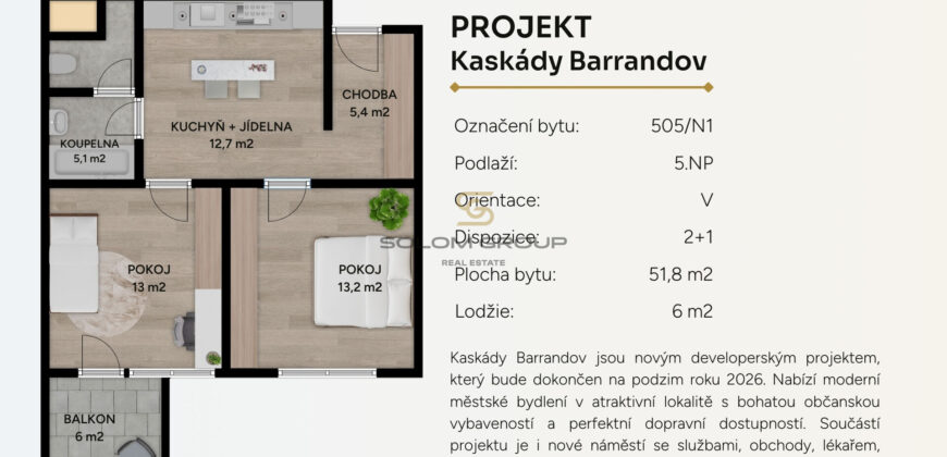 Prodej nového bytu 2+1, balkon, 57,8 m² + parkovací stání, Praha 5