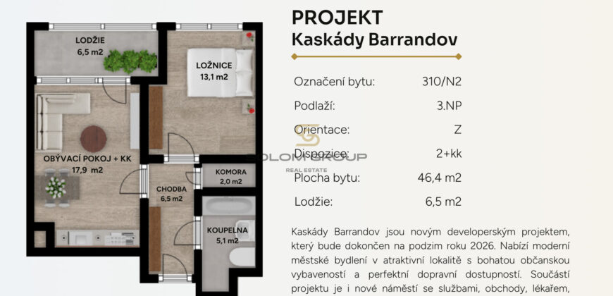 Prodej NOVÉHO bytu 2+kk/Lodžie, 52,9 m², Praha 5 – Hlubočepy